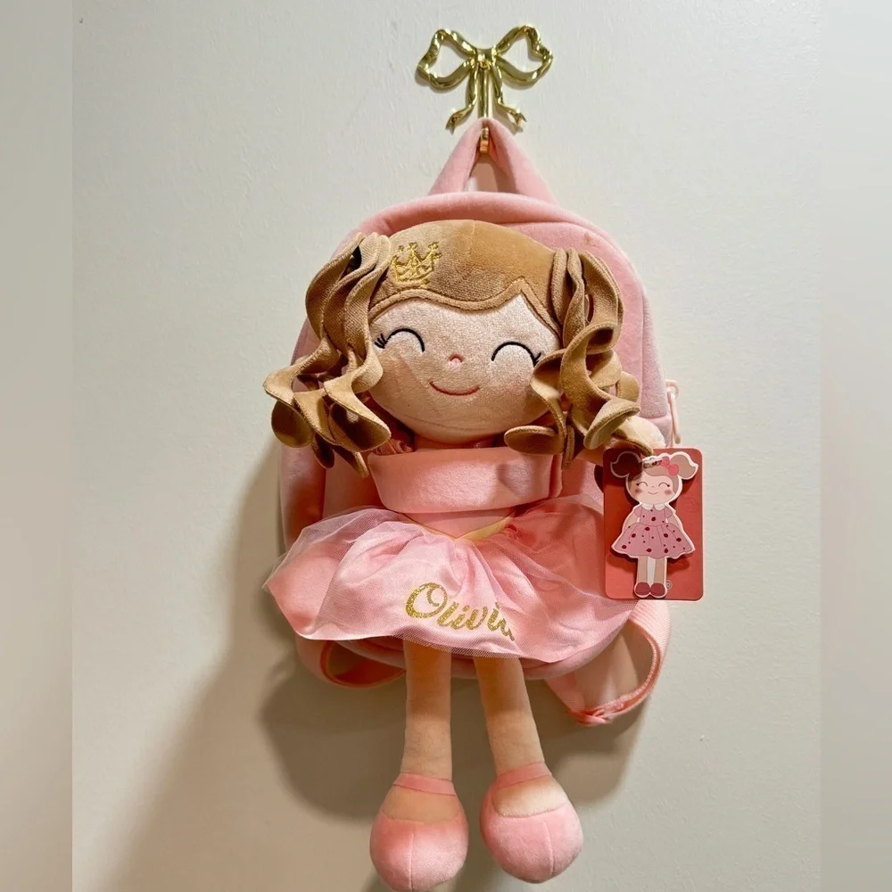 Personalized Olivia backpack ballet ballerina doll plush curly soft toy girl